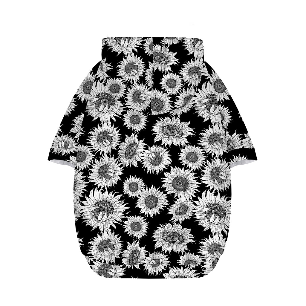 Black And White Sunflower Pattern Print Dog Zip Up Hoodie