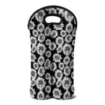 Black And White Sunflower Pattern Print Double Neoprene Wine Tote