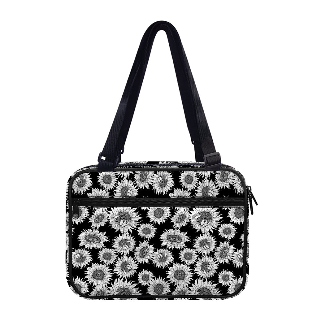 Black And White Sunflower Pattern Print Double Strap Bible Bag