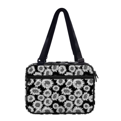 Black And White Sunflower Pattern Print Double Strap Bible Bag