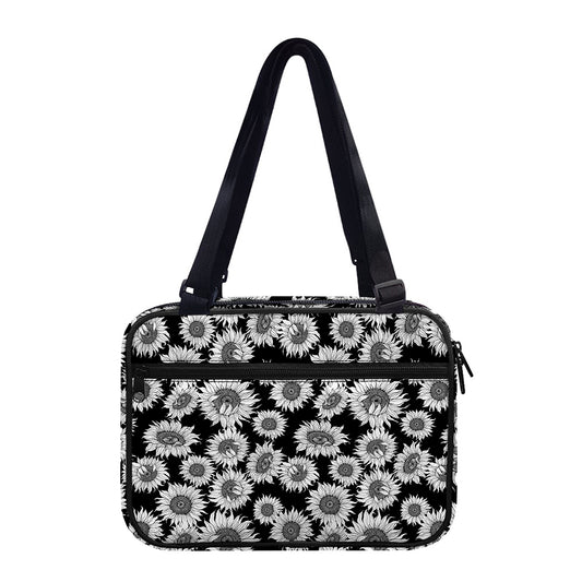 Black And White Sunflower Pattern Print Double Strap Bible Bag