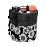 Black And White Sunflower Pattern Print Drawstring Makeup Bag