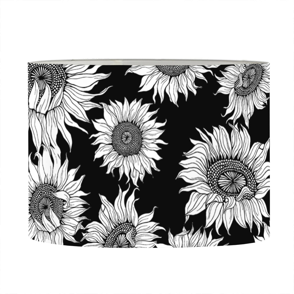 Black And White Sunflower Pattern Print Drum Lamp Shade