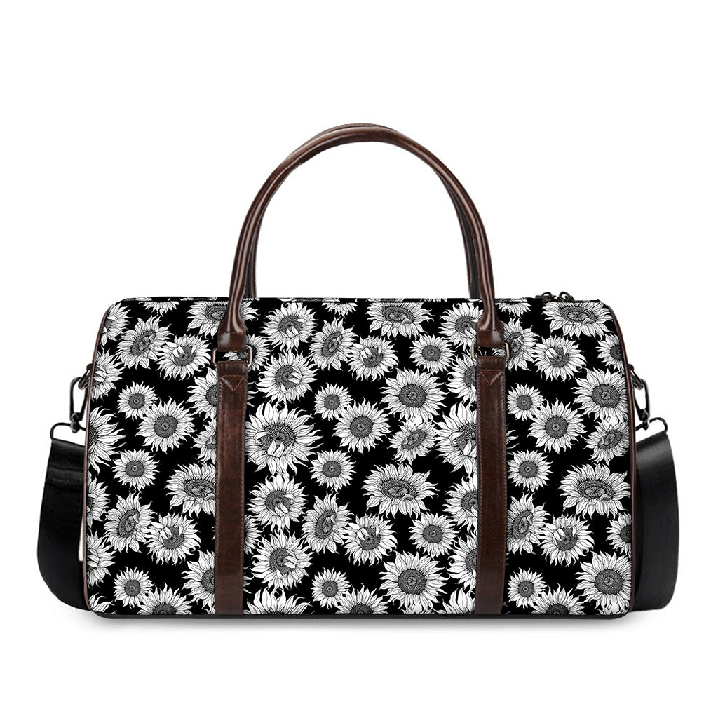 Black And White Sunflower Pattern Print Duffle Bag