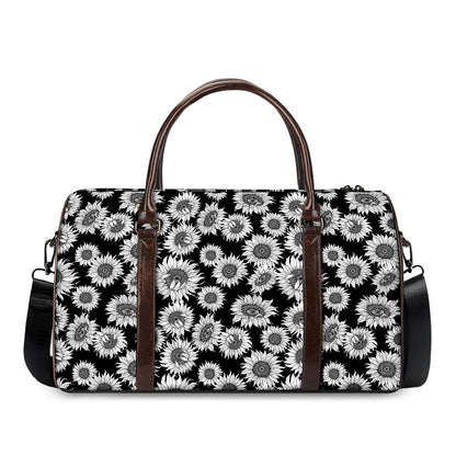 Black And White Sunflower Pattern Print Duffle Bag