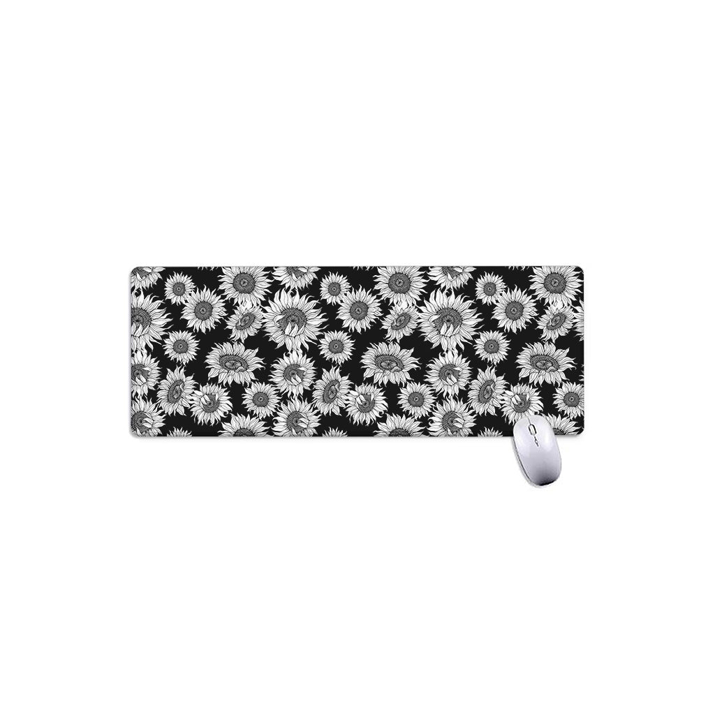 Black And White Sunflower Pattern Print Extended Mouse Pad