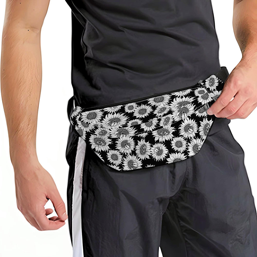 Black And White Sunflower Pattern Print Fanny Pack