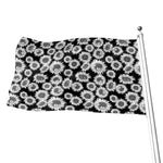 Black And White Sunflower Pattern Print Flag