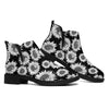 Black And White Sunflower Pattern Print Flat Ankle Boots