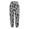 Black And White Sunflower Pattern Print Fleece Lined Knit Pants
