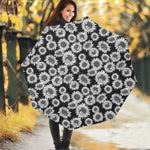 Black And White Sunflower Pattern Print Foldable Umbrella