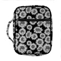 Black And White Sunflower Pattern Print Front Pocket Bible Bag