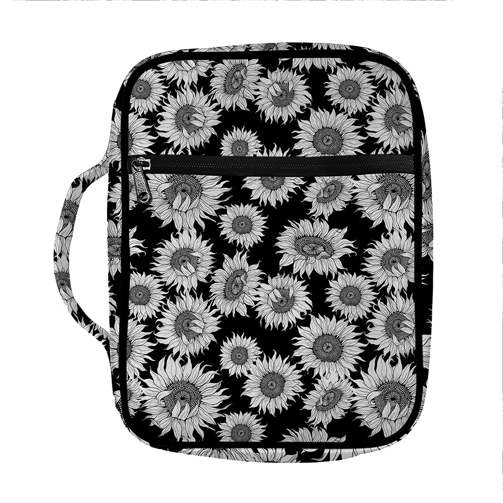 Black And White Sunflower Pattern Print Front Pocket Bible Bag