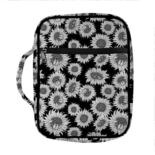 Black And White Sunflower Pattern Print Front Pocket Bible Bag