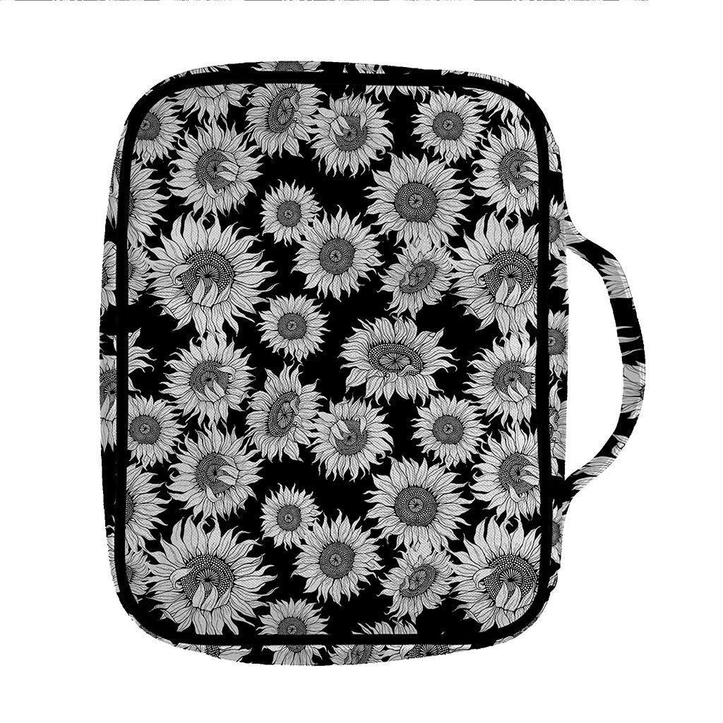Black And White Sunflower Pattern Print Front Pocket Bible Bag