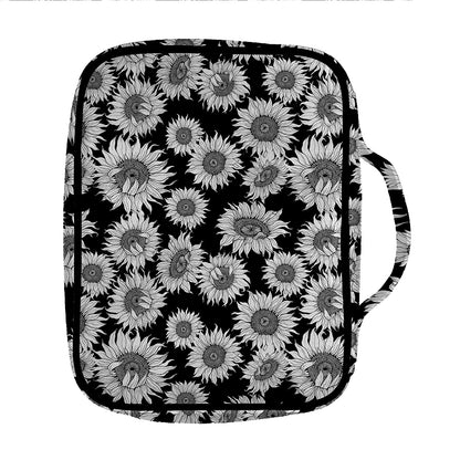 Black And White Sunflower Pattern Print Front Pocket Bible Bag