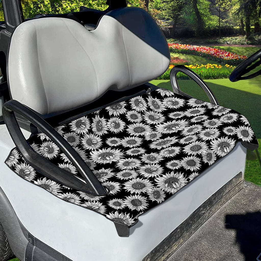 Black And White Sunflower Pattern Print Golf Cart Seat Cover