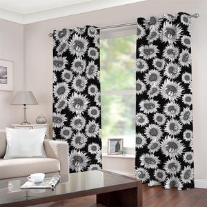 Black And White Sunflower Pattern Print Grommet Curtains