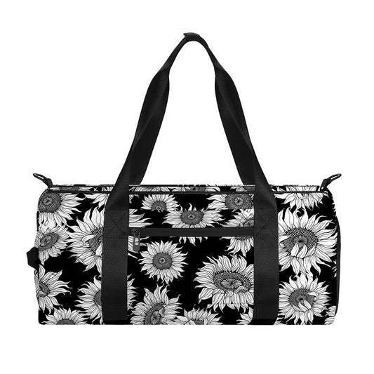 Black And White Sunflower Pattern Print Gym Bag