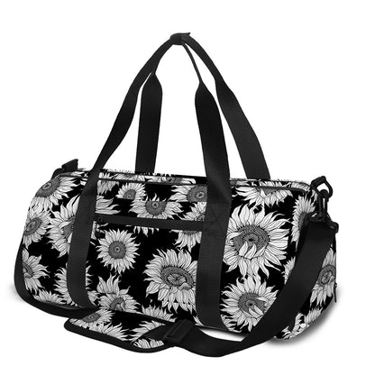 Black And White Sunflower Pattern Print Gym Bag