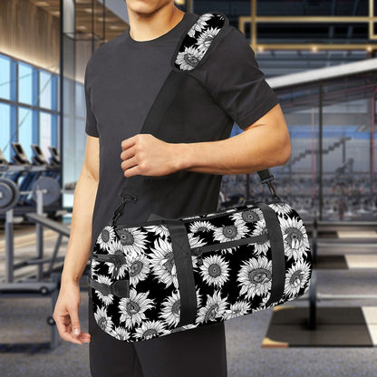 Black And White Sunflower Pattern Print Gym Bag