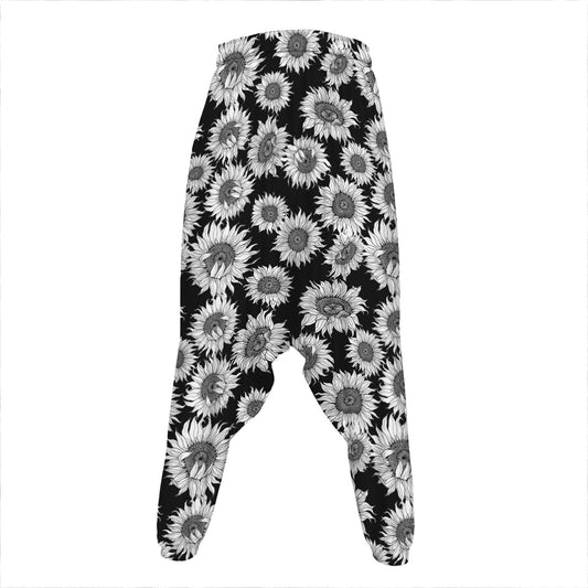 Black And White Sunflower Pattern Print Hammer Pants