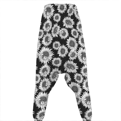 Black And White Sunflower Pattern Print Hammer Pants