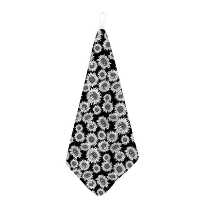 Black And White Sunflower Pattern Print Hand Towel