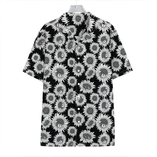 Black And White Sunflower Pattern Print Hawaiian Shirt