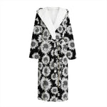 Black And White Sunflower Pattern Print Hooded Bathrobe