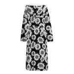 Black And White Sunflower Pattern Print Hooded Bathrobe