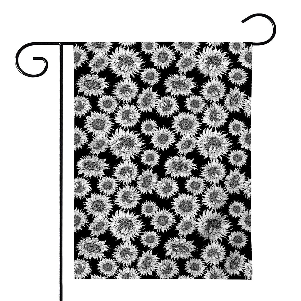 Black And White Sunflower Pattern Print House Flag