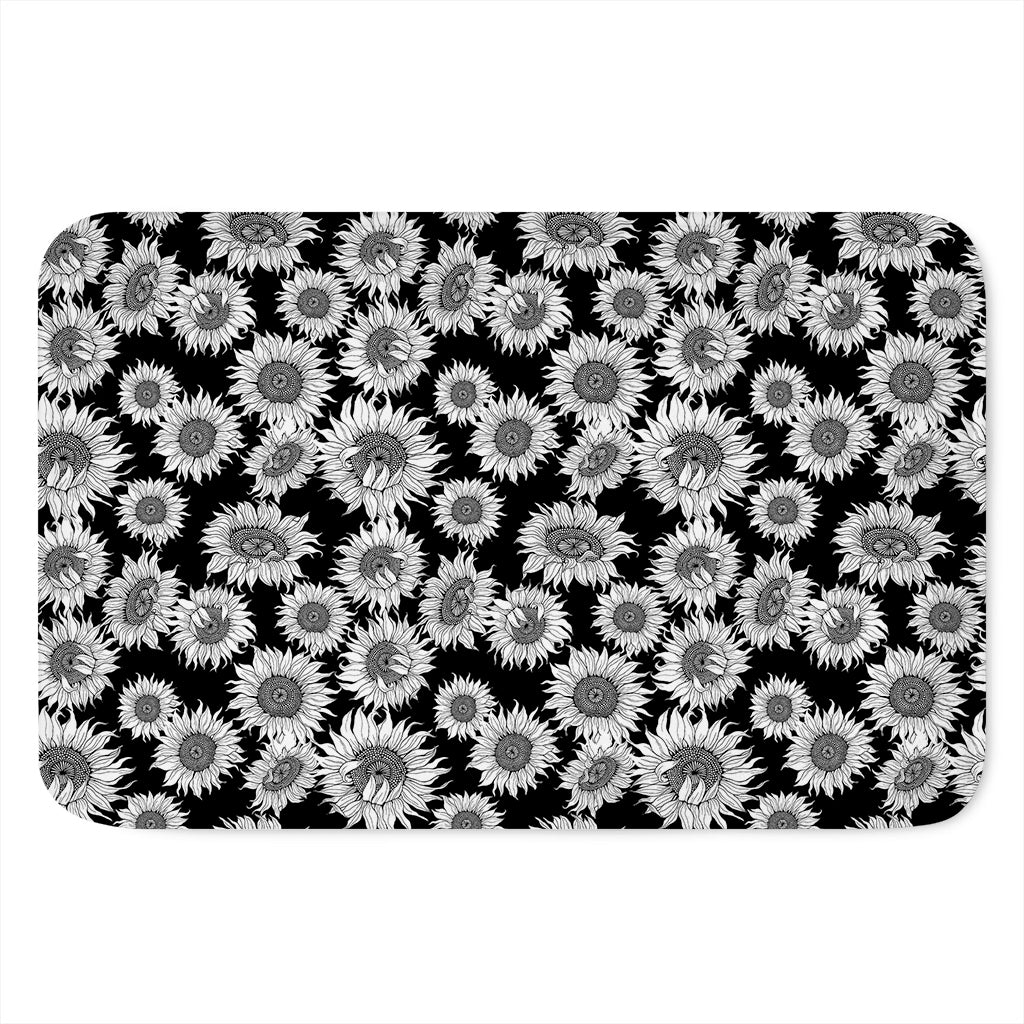 Black And White Sunflower Pattern Print Indoor Door Mat