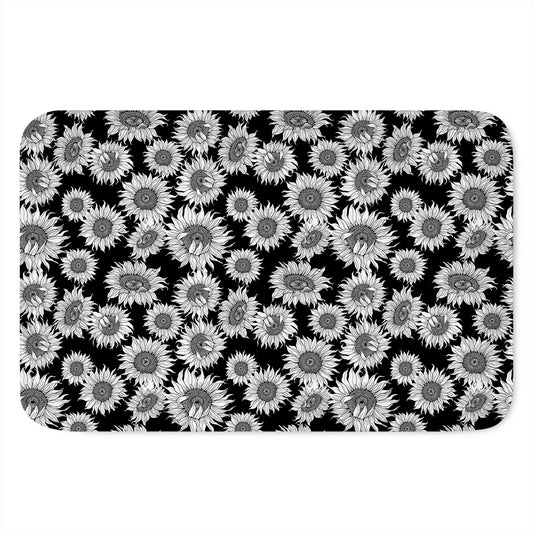 Black And White Sunflower Pattern Print Indoor Door Mat
