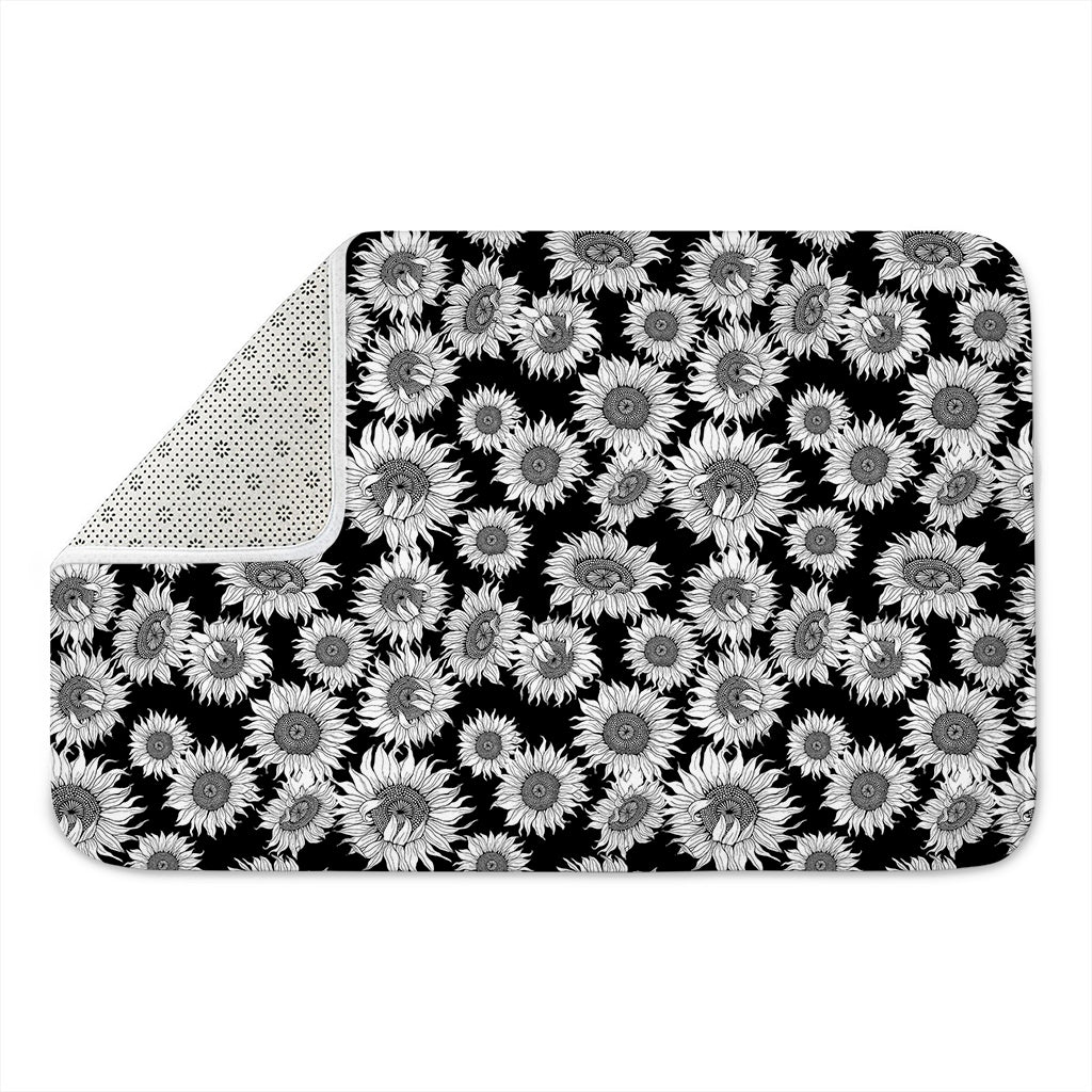 Black And White Sunflower Pattern Print Indoor Door Mat