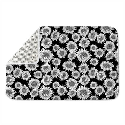 Black And White Sunflower Pattern Print Indoor Door Mat