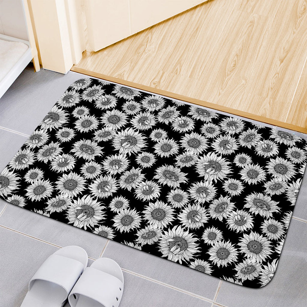 Black And White Sunflower Pattern Print Indoor Door Mat