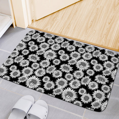 Black And White Sunflower Pattern Print Indoor Door Mat
