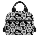 Black And White Sunflower Pattern Print Insulated Lunch Bag
