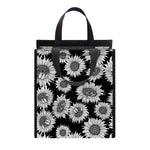 Black And White Sunflower Pattern Print Insulated Lunch Tote