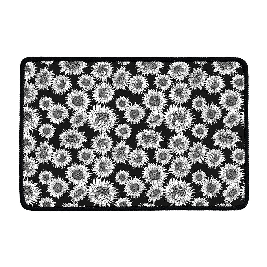 Black And White Sunflower Pattern Print Kitchen Mat