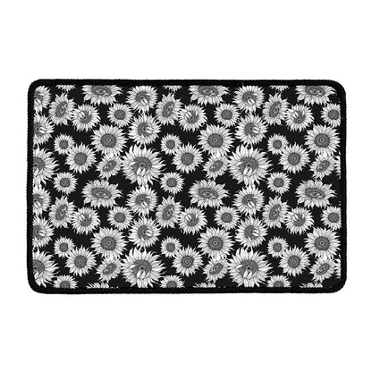 Black And White Sunflower Pattern Print Kitchen Mat