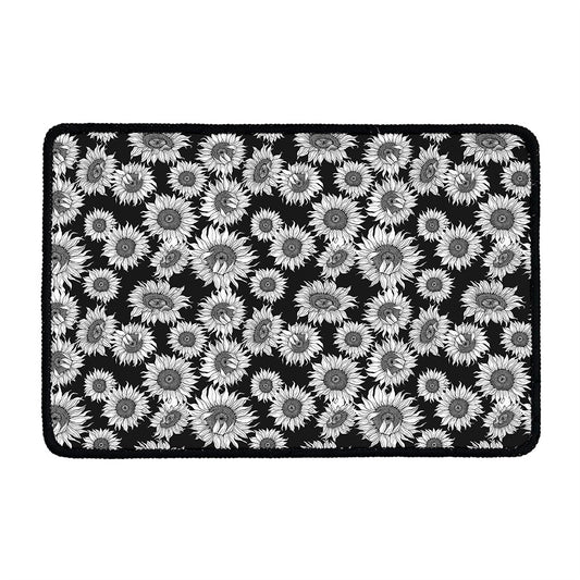 Black And White Sunflower Pattern Print Kitchen Mat