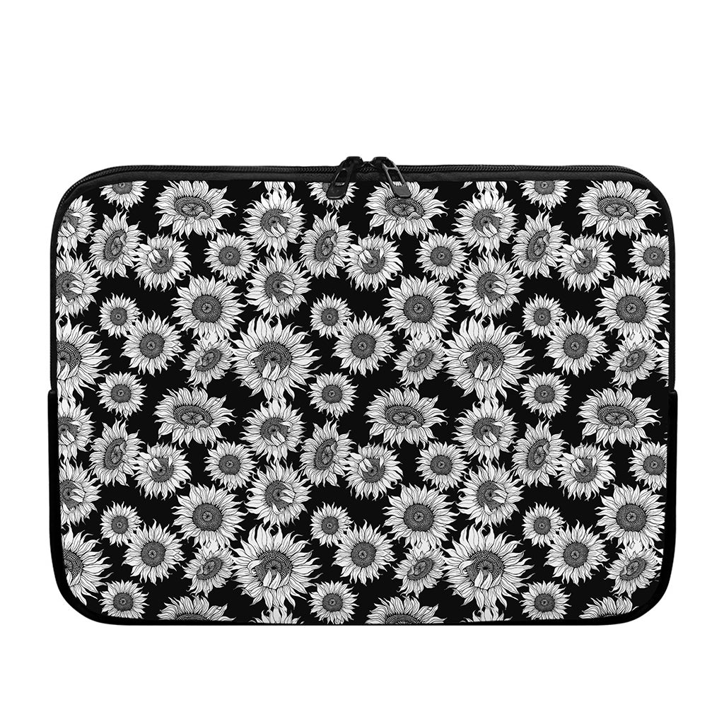 Black And White Sunflower Pattern Print Laptop Sleeve