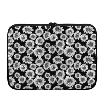 Black And White Sunflower Pattern Print Laptop Sleeve