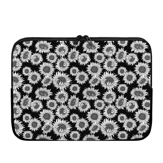 Black And White Sunflower Pattern Print Laptop Sleeve