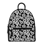 Black And White Sunflower Pattern Print Leather Backpack