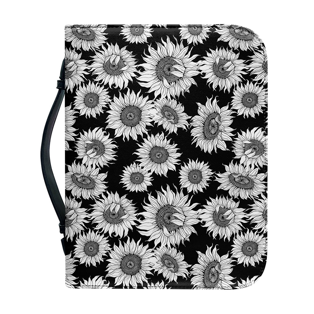 Black And White Sunflower Pattern Print Leather Bible Cover