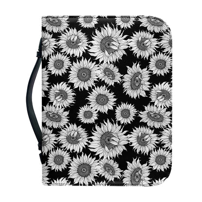 Black And White Sunflower Pattern Print Leather Bible Cover
