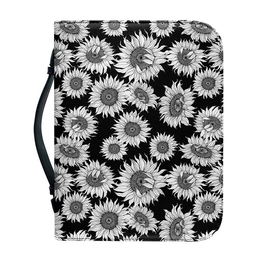 Black And White Sunflower Pattern Print Leather Bible Cover